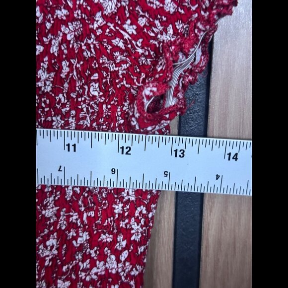 Shein Dress 0XL Womens Red Maxi Smocked Floral Short Sleeve Flowy - Picture 3 of 6